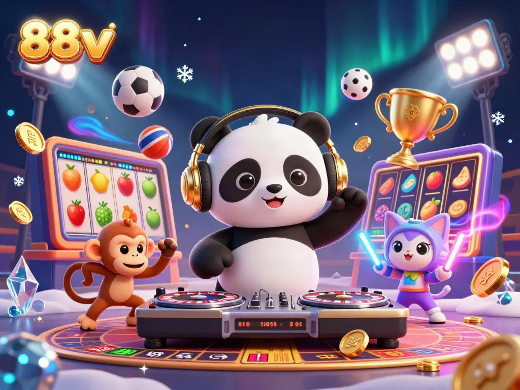Experience energetic gameplay with 88vv as DJ panda spins roulette wheels and slots come alive
