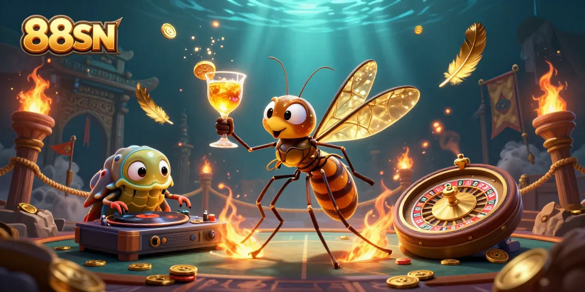 Engage with 88SN by experiencing vibrant casino excitement in a lively 3D illustration.