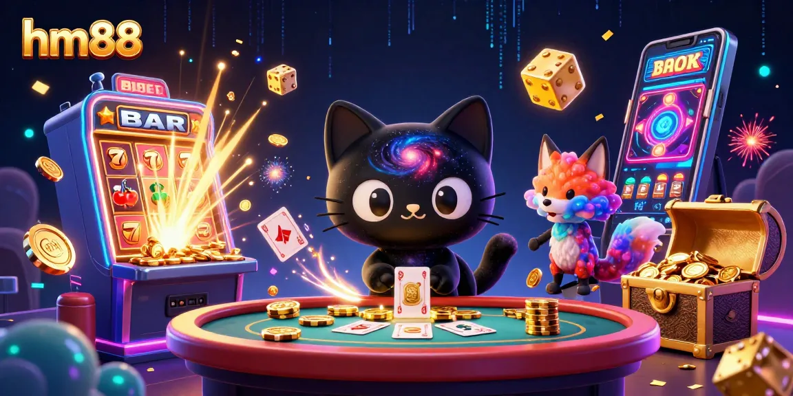 Join the cosmic adventure at hm88 with a whimsical cat and fox duo winning big at the casino.