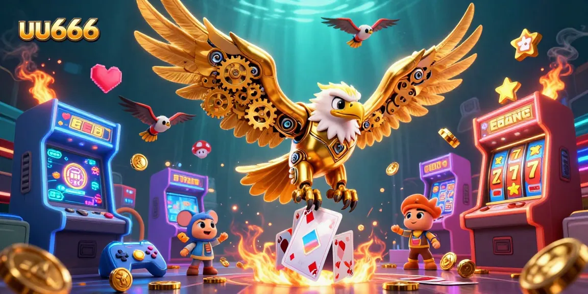 Experience thrilling gaming action with uu666's vibrant casino illustration showcasing a golden eagle in a dynamic jackpot adventure.