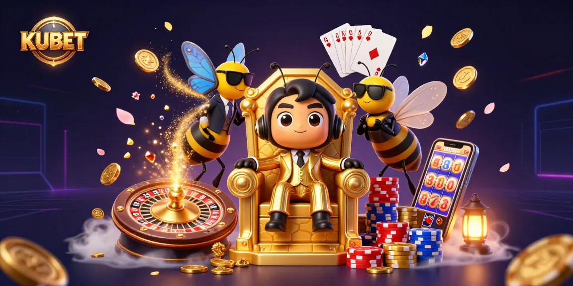 KUBET's vibrant online casino scene showcasing games and action elements with a bumblebee mob boss in the center.
