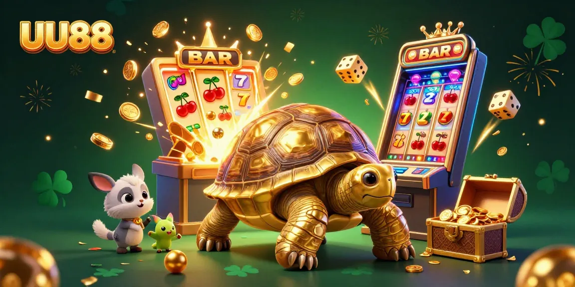 Spin the reels at UU88's exciting slots, featuring a golden tortoise pinball machine and jackpot rewards.