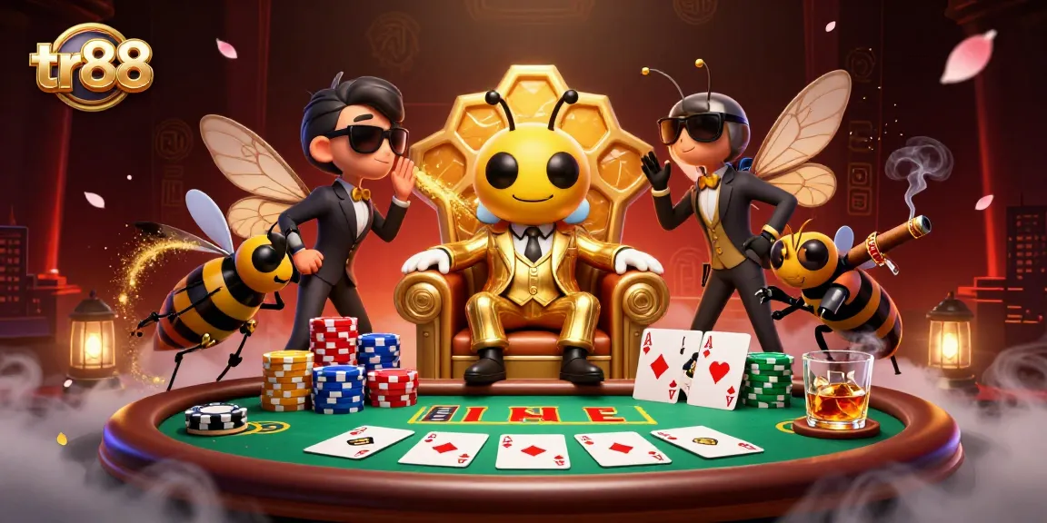 tr88 showcases a vibrant poker scene with a bumblebee mob boss and dynamic game elements for exciting play.