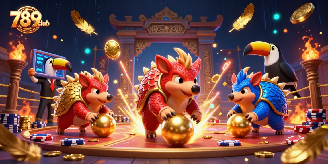 Join the excitement at 789club, where rival pangolins battle in a vibrant casino scene.