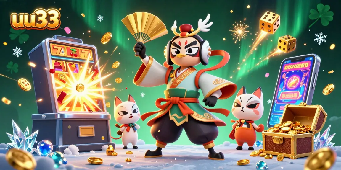 Experience the thrill of uu33 gameplay with a vibrant 3D casino scene rich in games and characters.