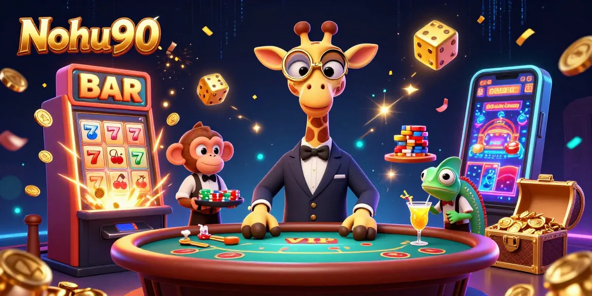 Nohu90 offers thrilling slots and jackpots, featuring a high-roller giraffe and lively gaming elements.