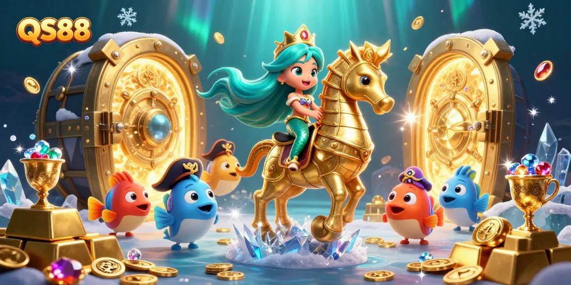 Experience the dazzling world of QS88 with vibrant mermaids and treasure in this captivating illustration.