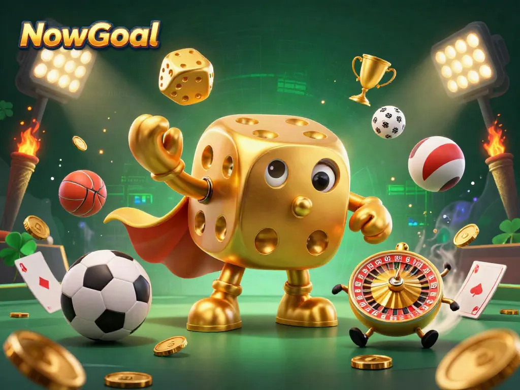 Experience dynamic sports betting at NowGoal with golden dice and lively game elements.