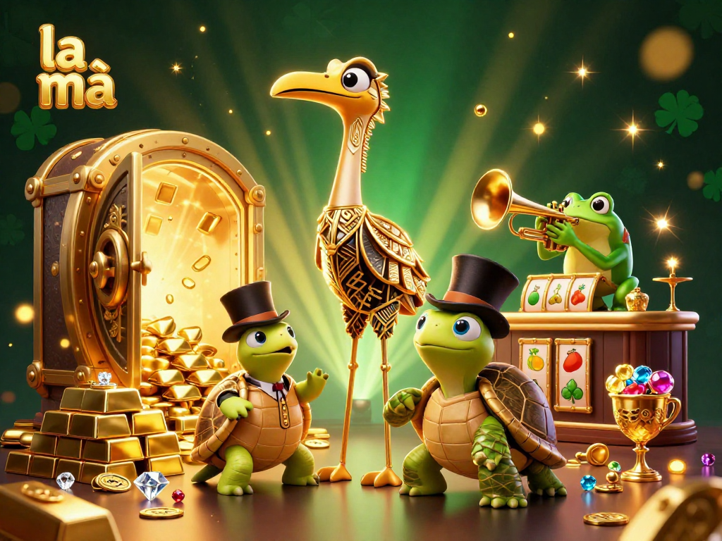 Engage with la mã through a vibrant 3D casino scene filled with gold treasures and fun characters.
