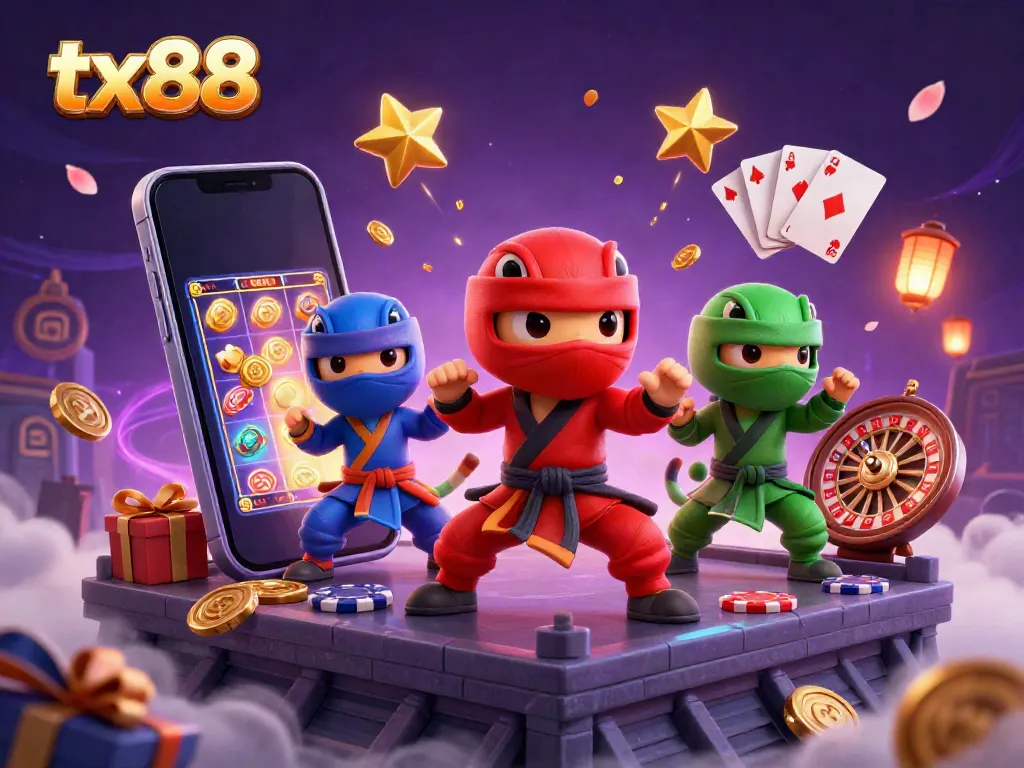 Engage in thrilling gameplay with tx88 as ninja chameleons showcase martial arts amidst vibrant casino elements.