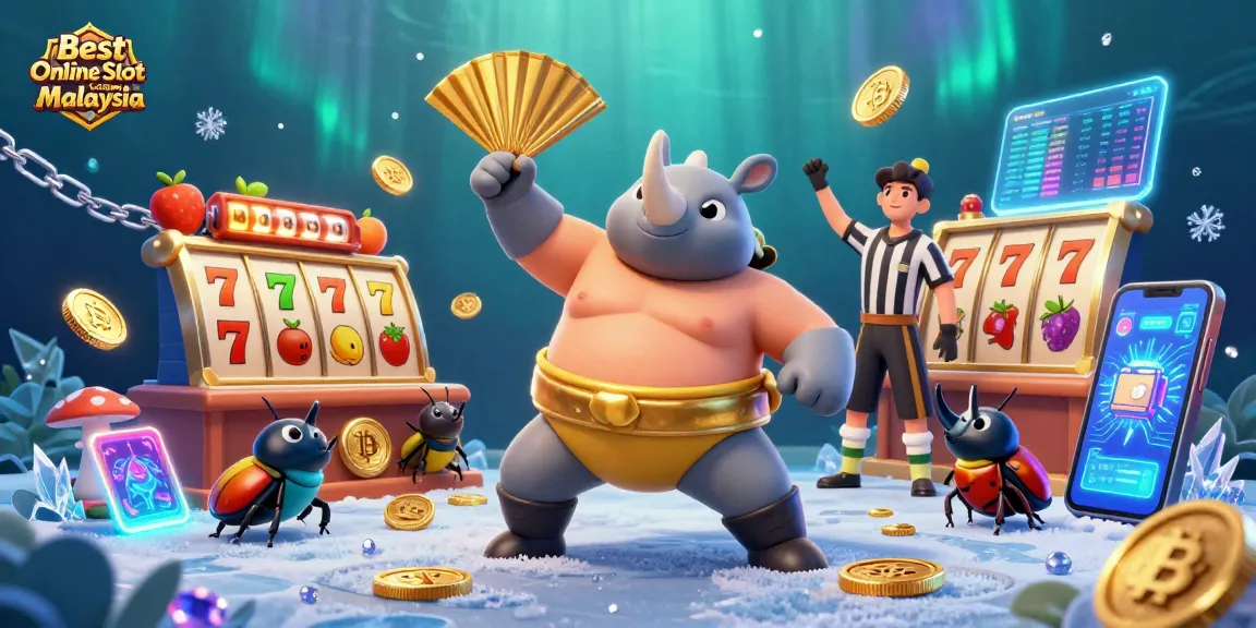 Experience the excitement of the Best Online Slot Games Malaysia with a dynamic scene showcasing colorful characters and slot game elements.