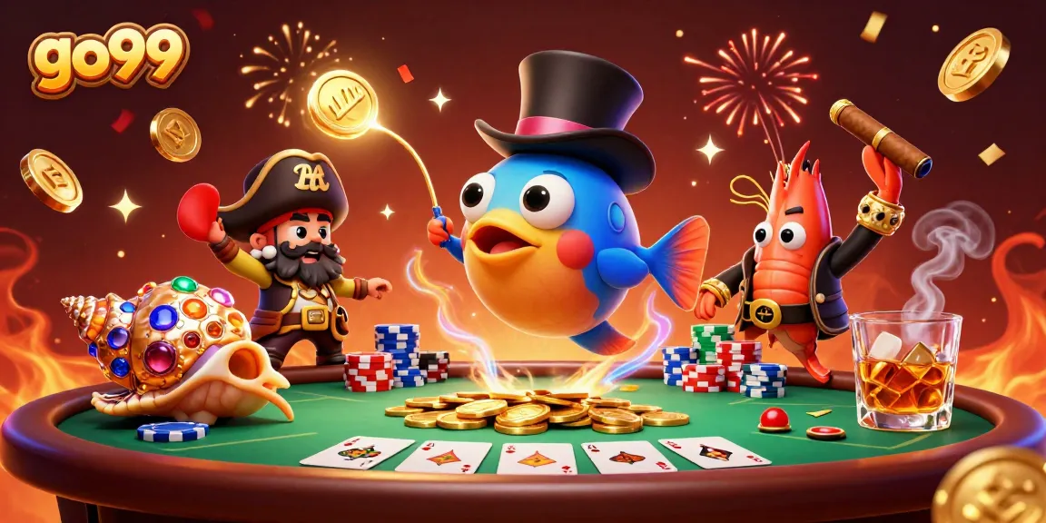 Experience go99's thrilling casino vibes with anglerfish and pirate shrimp in a vibrant scene.