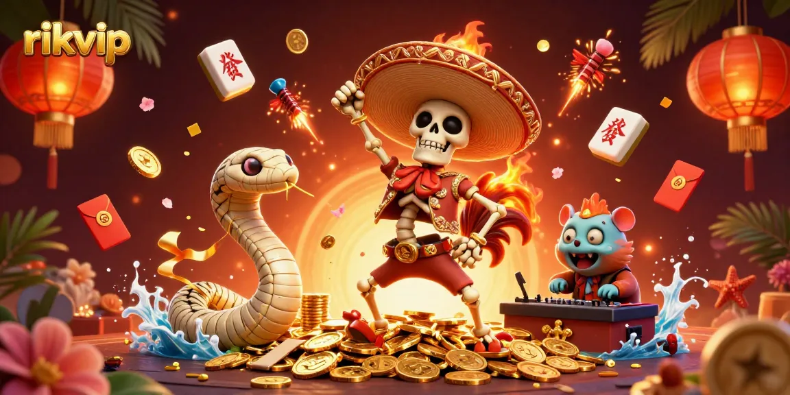 Experience thrilling jackpots at rikvip with vibrant characters and casino-themed elements.