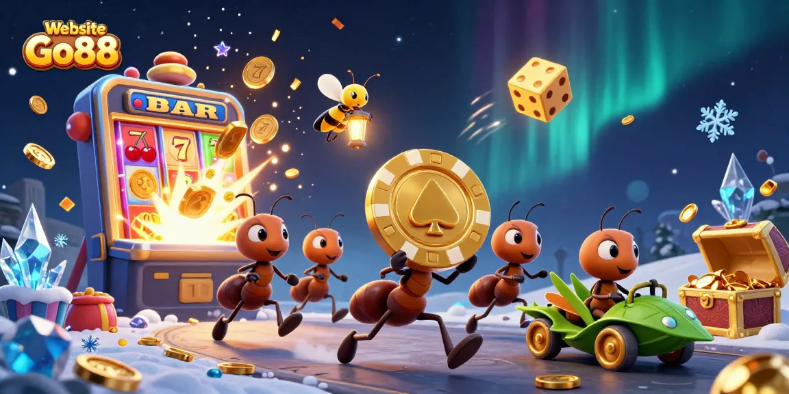 Engage with the Website Go88 as ants transport oversized poker chips in a dynamic casino heist.