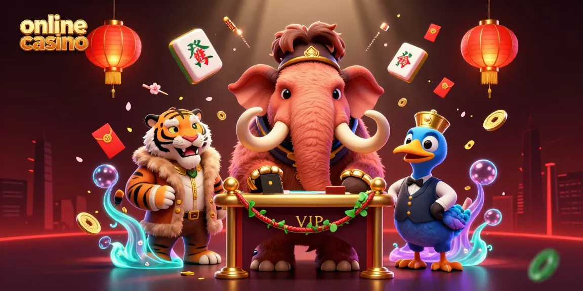 Experience the thrill of an online casino with a vibrant scene featuring a mammoth bouncer and VIP guests.