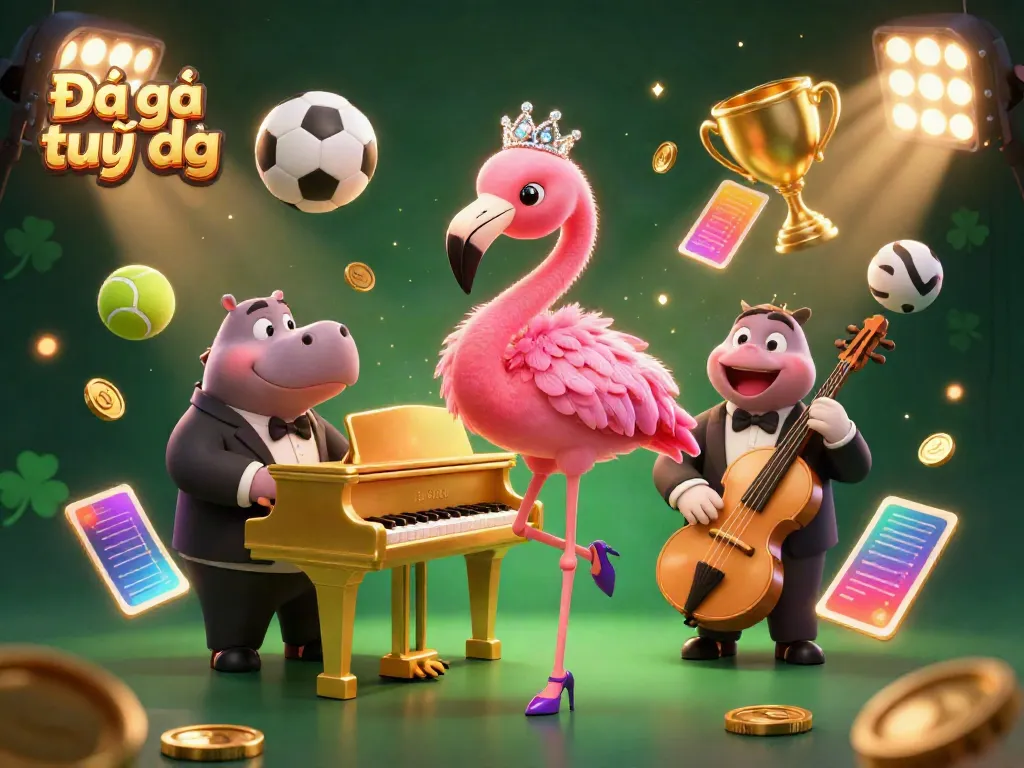 Engage with Đá gà trực tiếp online, enjoying a dynamic scene of vibrant characters and sports elements.