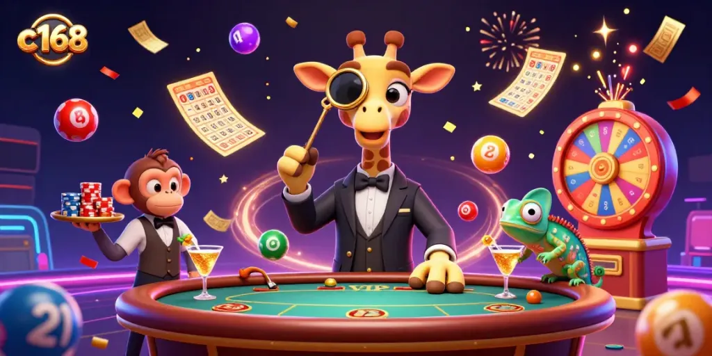 Experience thrilling gaming at c168, featuring a captivating scene with vibrant characters and casino elements.