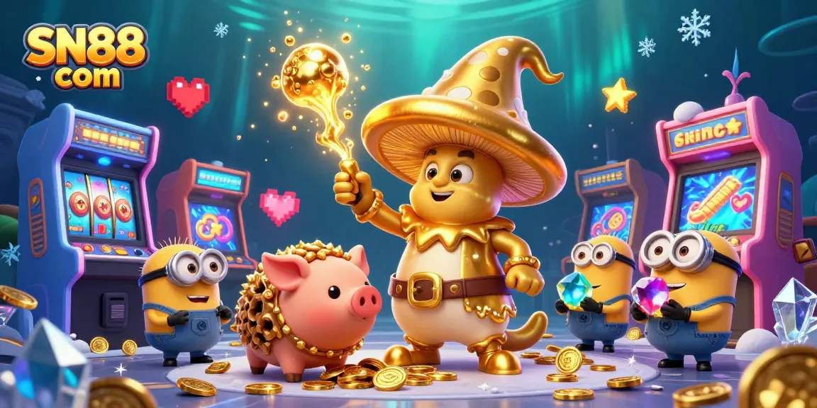 Engage with SN88 com's gaming adventure featuring vibrant 3D casino characters and dynamic game elements.