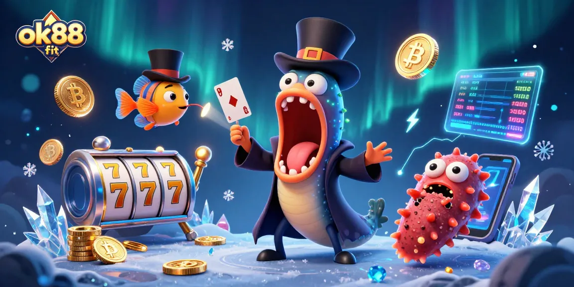 Engage in thrilling slots at ok88 fit with a vibrant 3D casino scene featuring unique sea creatures.