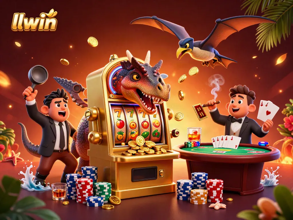 Spin to win at LLWIN while a cartoon dinosaur triggers a jackpot!