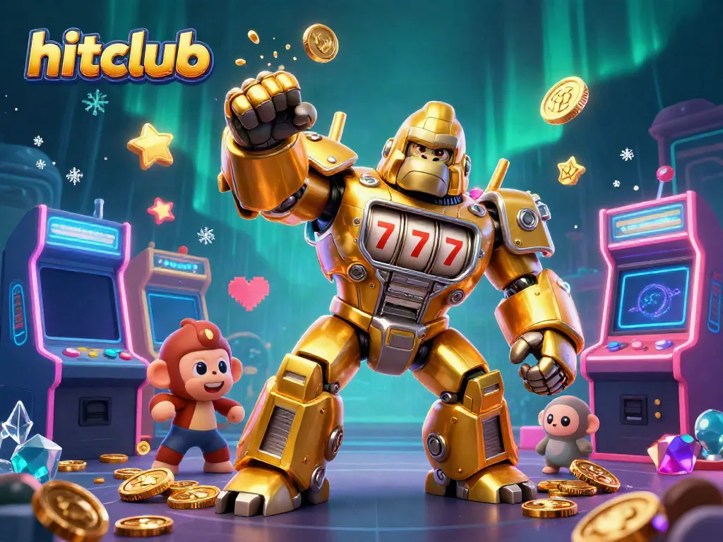 Hitclub gorilla mech boosts casino excitement with coins and vibrant arcade games.