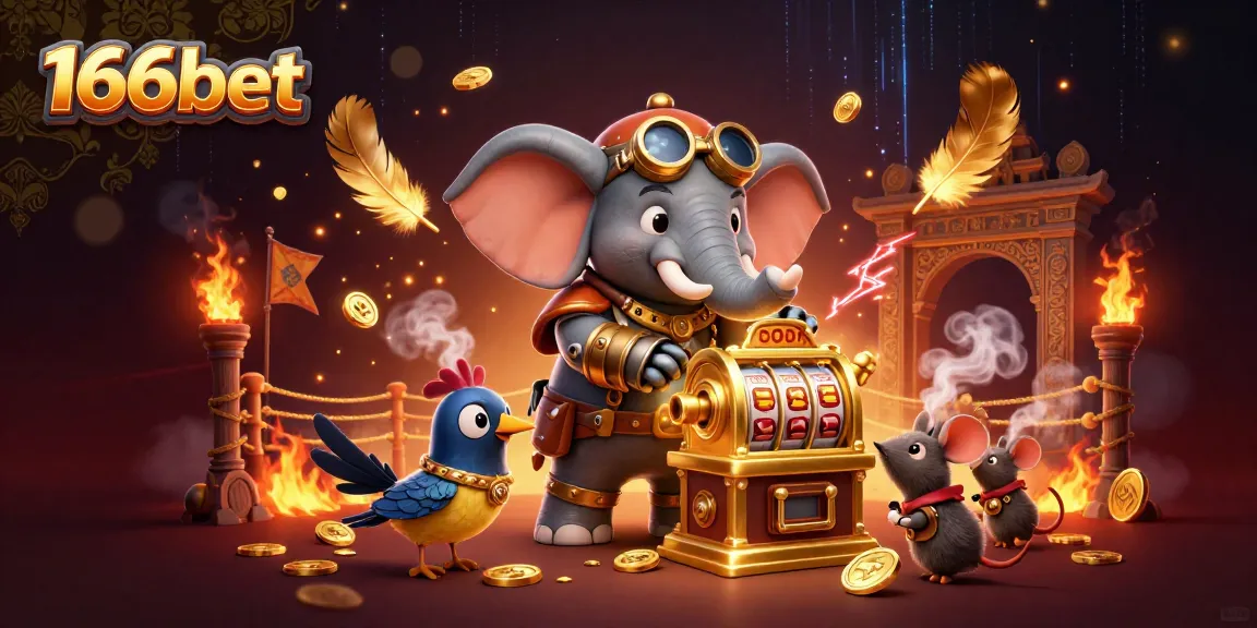 Experience thrilling slots at 166bet with a dynamic steampunk-themed casino illustration showcasing unique game elements.