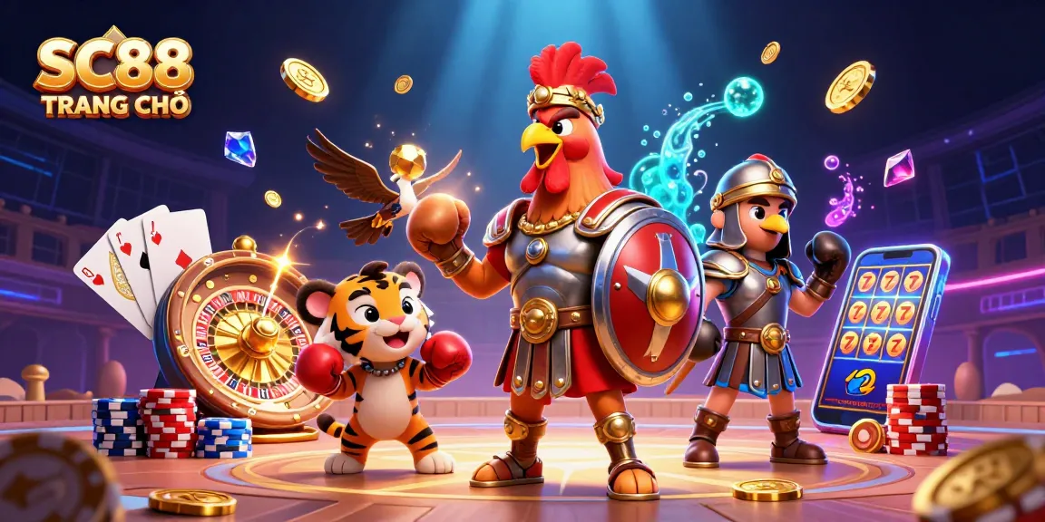 Place bets with SC88 TRANG CHỦ as colorful casino characters celebrate winning moments