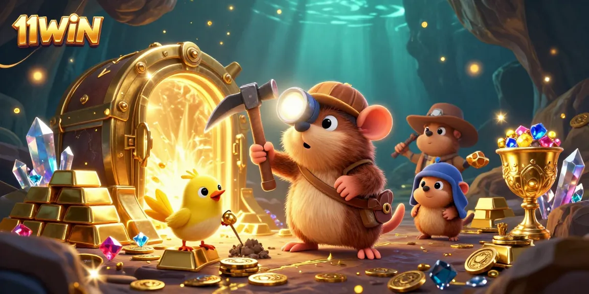 Win big with 11WIN as the treasure miner and his canary uncover gems and gold!
