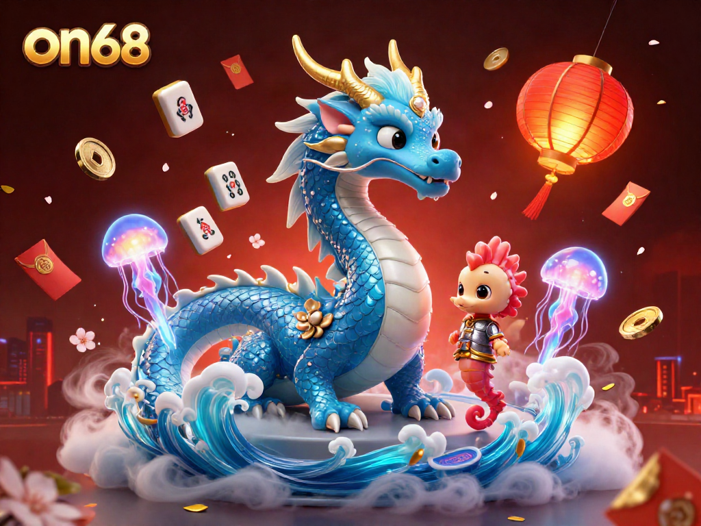 Experience winning vibes with the on68 dragon console amid glowing jellyfish and vibrant casino elements