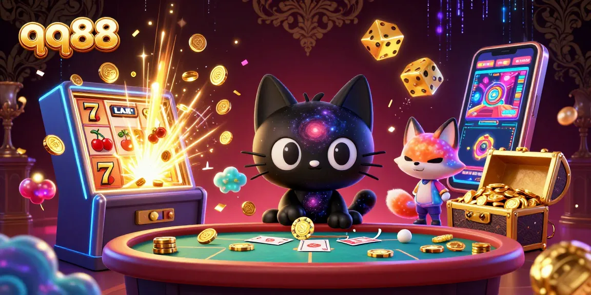Experience the thrill of qq88 with a dynamic cosmic casino scene showcasing excitement and fortune.