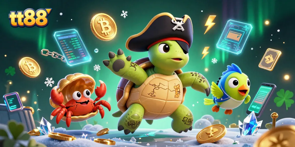 Experience the excitement of tt88 with vibrant gaming characters amidst crypto treasures and dynamic elements.