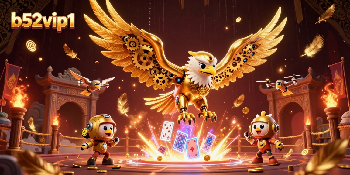 b52vip1 engages players with a thrilling 3D scene featuring a golden eagle and dynamic casino elements.
