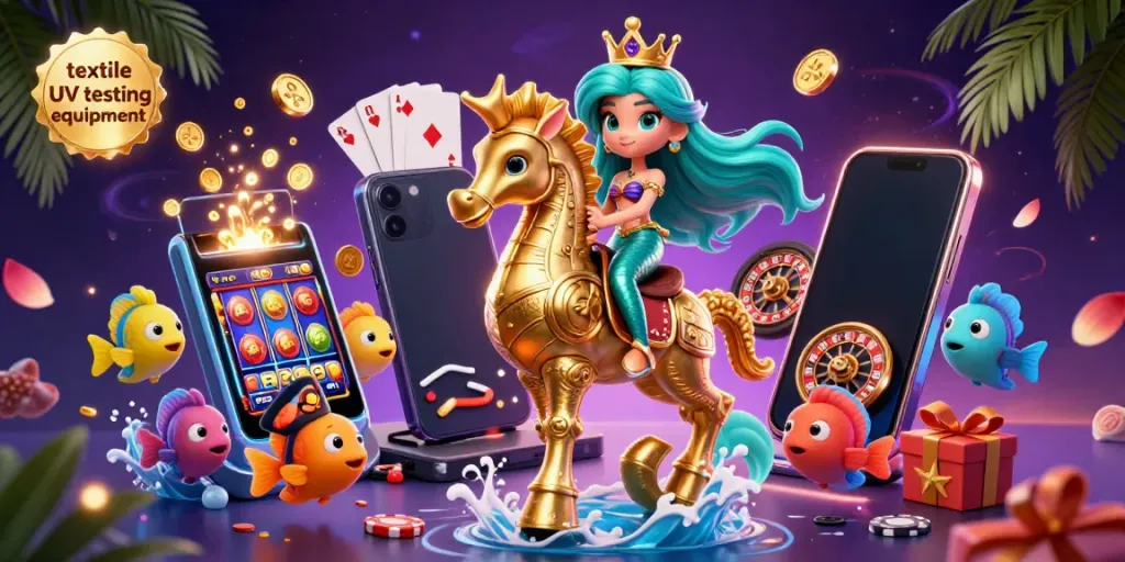 Engage with the vibrant world of textile UV testing equipment through this dynamic casino-themed scene.