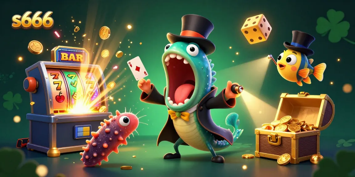 S666 offers a vibrant casino experience with bioluminescent characters and stunning slot machine visuals.