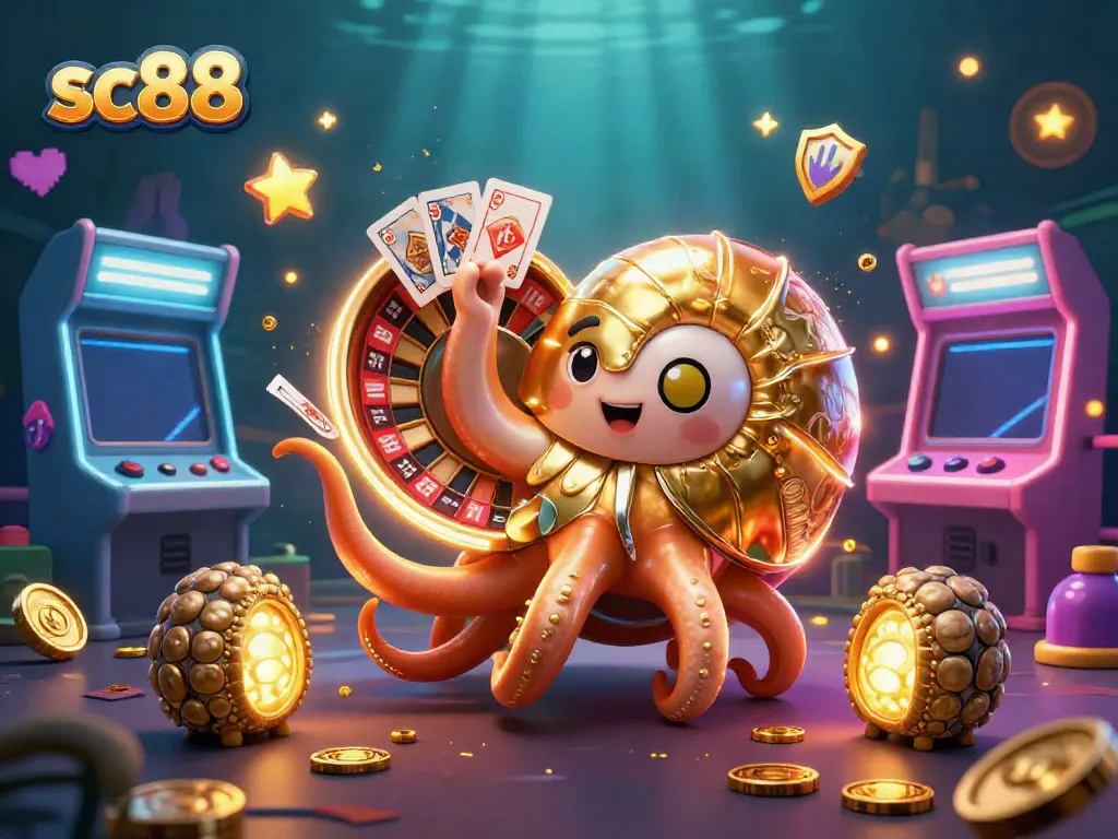 Experience captivating gameplay at sc88 with vibrant characters, glowing game elements, and a dynamic casino atmosphere.