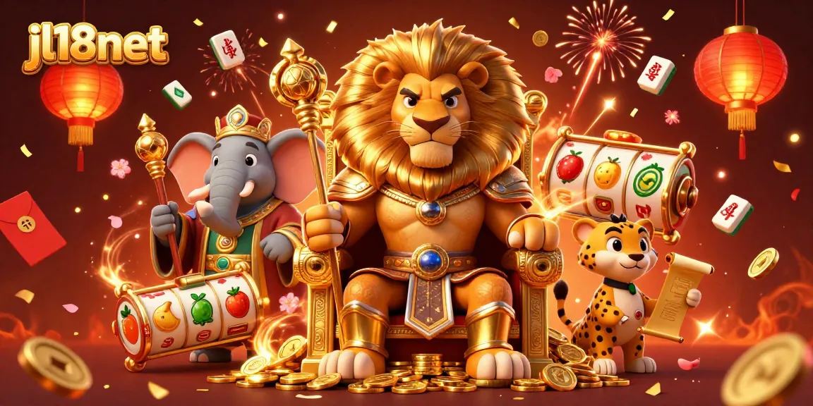 Experience thrilling slots at jl18net with iconic gaming elements surrounded by majestic characters.