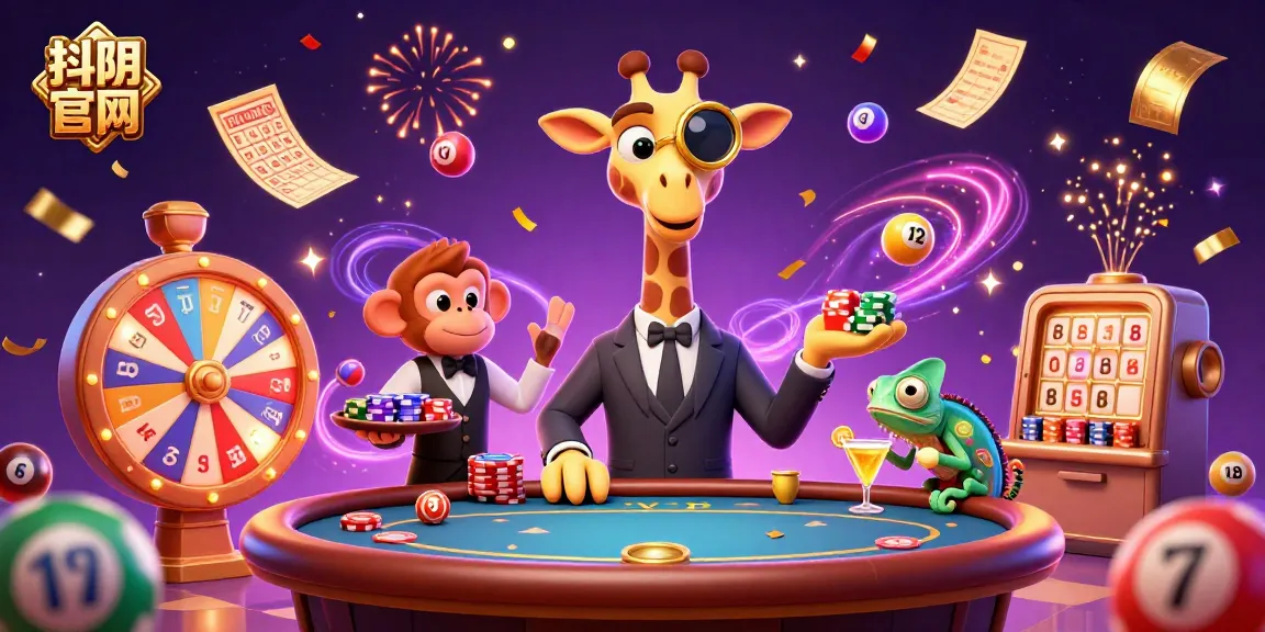 Engage with 抖阴官网 as a high-roller giraffe celebrates wins at a vibrant gaming table.