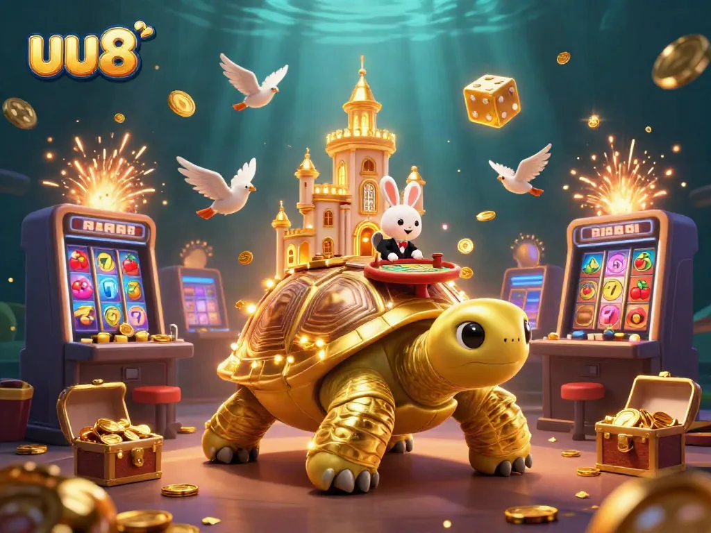Experience exciting gaming action with uu88 in this vibrant casino illustration filled with jackpots and golden rewards.