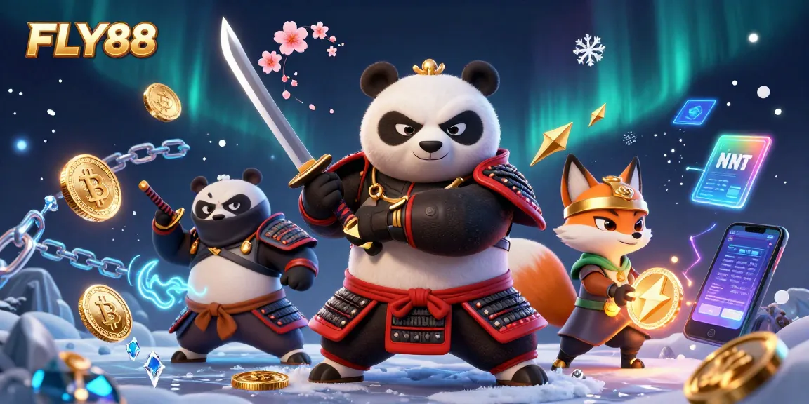Engage with FLY88's thrilling gaming experience featuring dynamic samurai and fox in action.