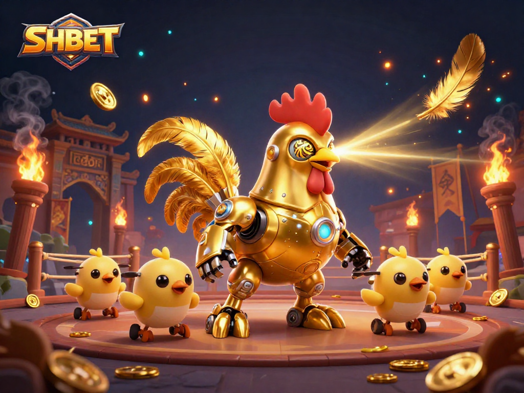 SHBET gamblers engage with exciting betting experiences amid golden rooster robot magic and dynamic casino elements.