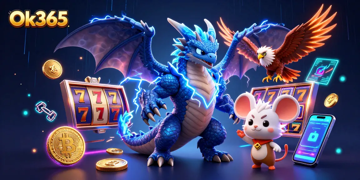Engage with Ok365's thrilling casino atmosphere featuring animated characters and slot games.