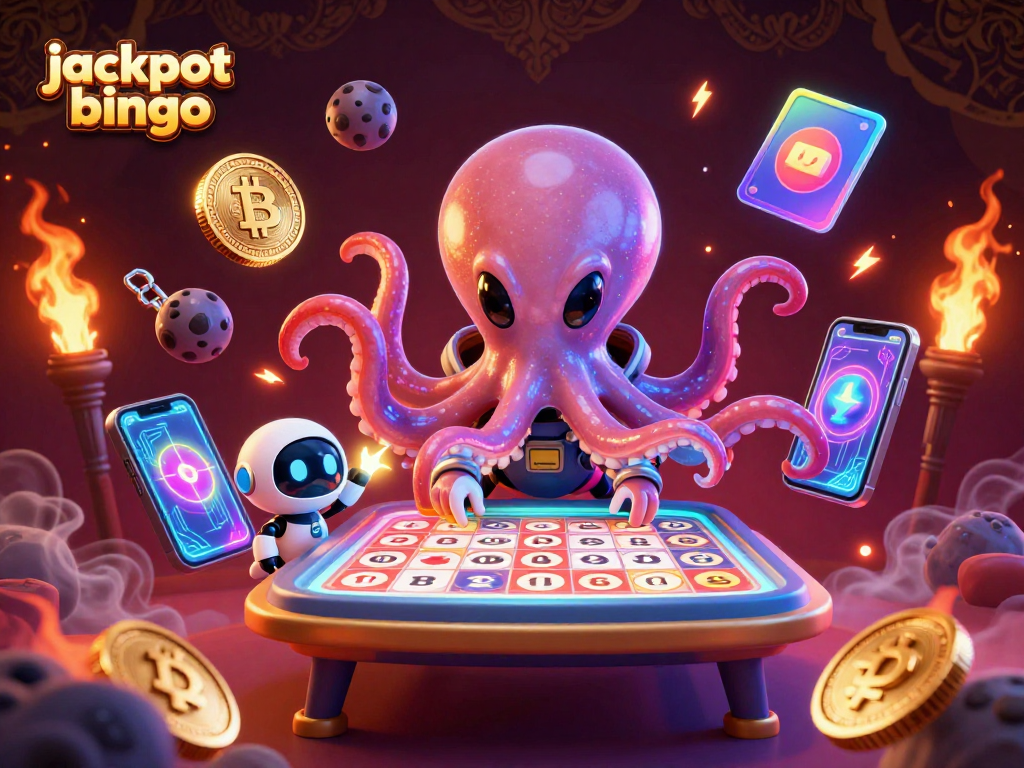 Experience thrilling jackpot bingo excitement with vibrant alien characters and dynamic gaming elements in space.
