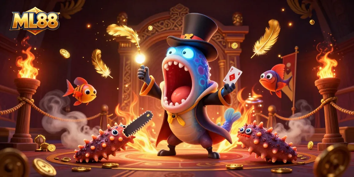 ML88 players enjoy thrilling magic acts and games of chance in a vibrant underwater casino environment.