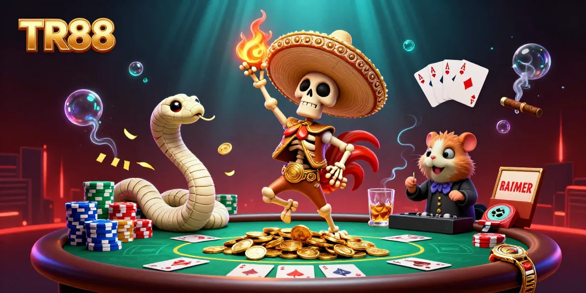 TR88 showcases a lively casino scene with characters celebrating amidst poker chips and cards.